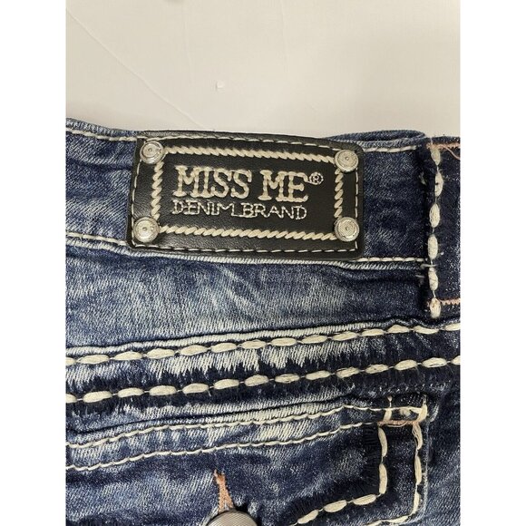 Miss Me Boyfriend Shorts Womens 25x9 Blue Denim Jeans Shorts Thick Stitch Jewel - Picture 5 of 8